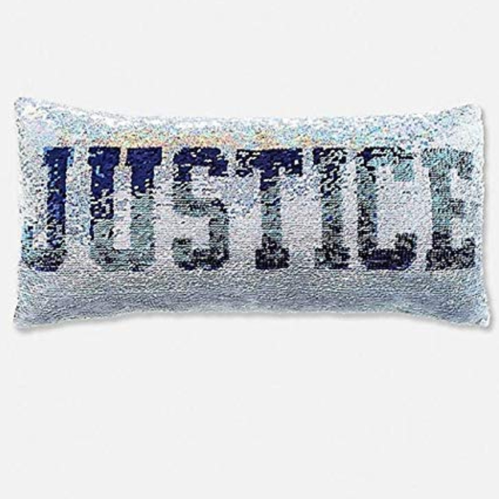 Justice Girls Logo Flip Sequin Pillow Navy Velvet